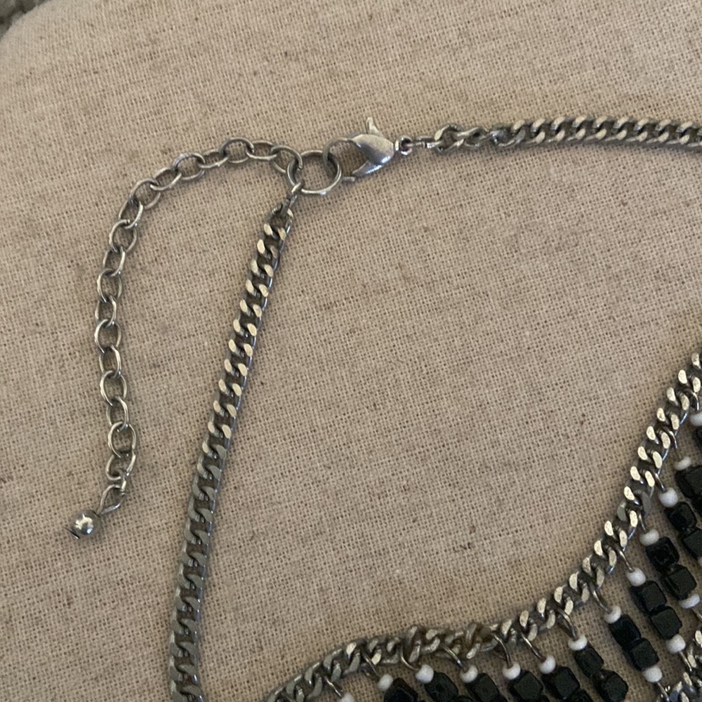 Turquoise, Black, White Beaded Chain Metal Statement Necklace - Picture 6 of 6